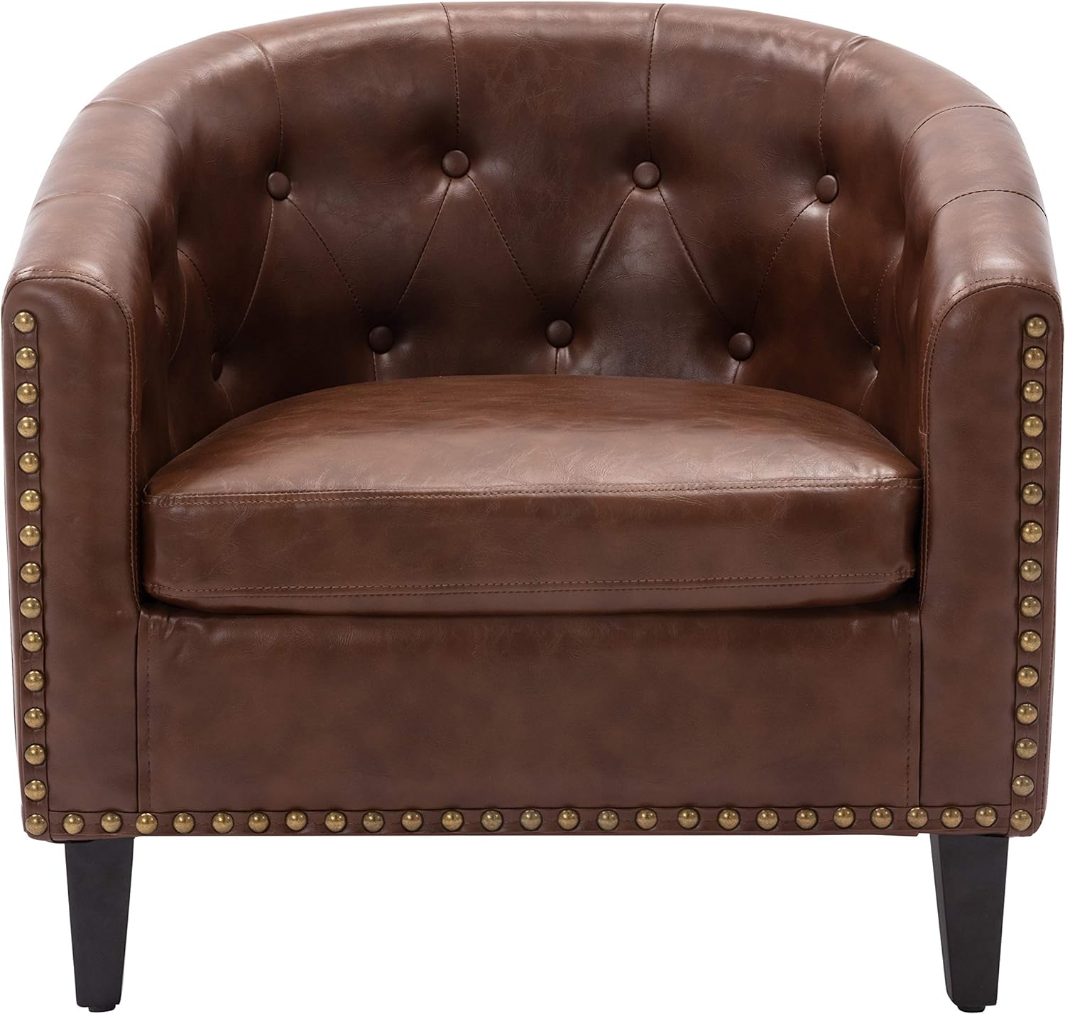 Modern PU Leather Tufted Barrel Chair, Sleek Tub Chair for Living Room, Bedroom, Premium Club Chair with Durable Design - Stylish and Comfortable Seating Upgrade - Grand Goldman