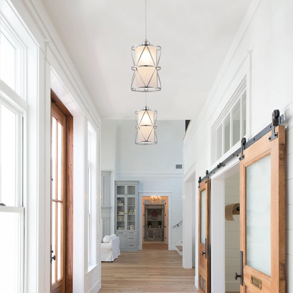 Modern Pendant Light with Frosted Glass, Brushed Nickel Hanging Kitchen Lights, Cylindrical Pendant Lights Kitchen Island, Kitchen Pendant Lighting Over Island, Foyer, Dining Room, Entryway - Grand Goldman