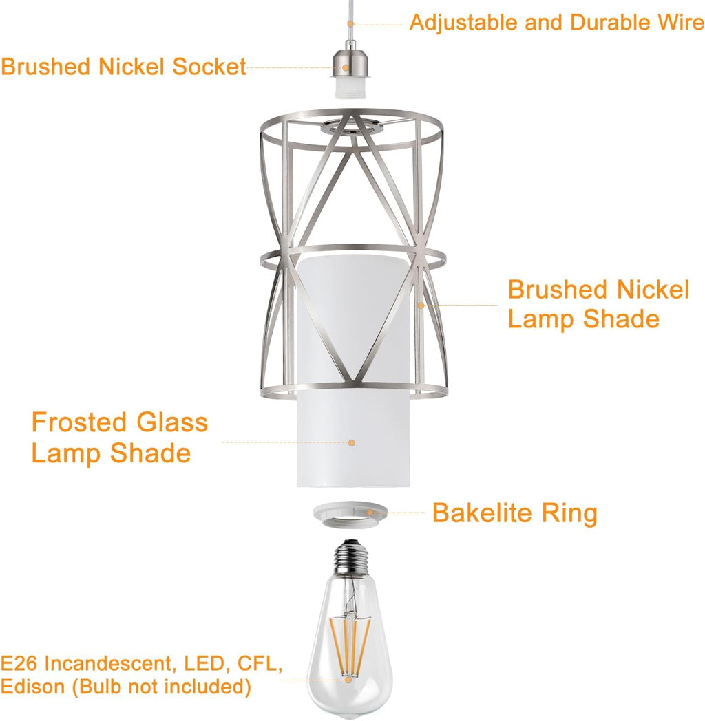 Modern Pendant Light with Frosted Glass, Brushed Nickel Hanging Kitchen Lights, Cylindrical Pendant Lights Kitchen Island, Kitchen Pendant Lighting Over Island, Foyer, Dining Room, Entryway - Grand Goldman