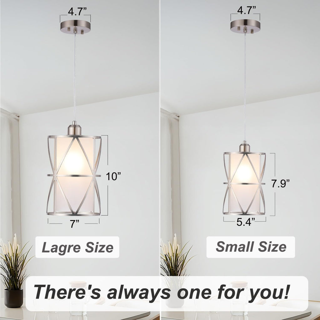 Modern Pendant Light with Frosted Glass, Brushed Nickel Hanging Kitchen Lights, Cylindrical Pendant Lights Kitchen Island, Kitchen Pendant Lighting Over Island, Foyer, Dining Room, Entryway - Grand Goldman