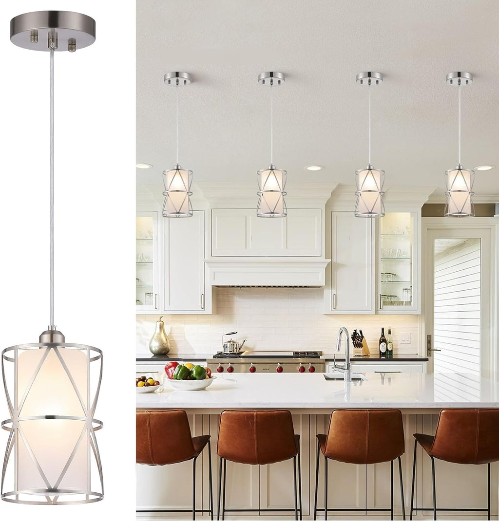 Modern Pendant Light with Frosted Glass, Brushed Nickel Hanging Kitchen Lights, Cylindrical Pendant Lights Kitchen Island, Kitchen Pendant Lighting Over Island, Foyer, Dining Room, Entryway - Grand Goldman