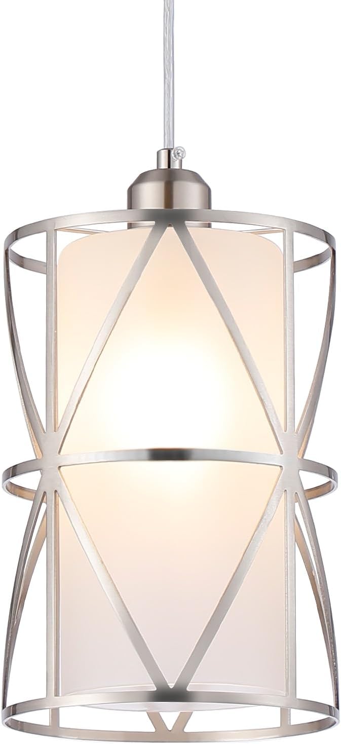 Modern Pendant Light with Frosted Glass, Brushed Nickel Hanging Kitchen Lights, Cylindrical Pendant Lights Kitchen Island, Kitchen Pendant Lighting Over Island, Foyer, Dining Room, Entryway - Grand Goldman