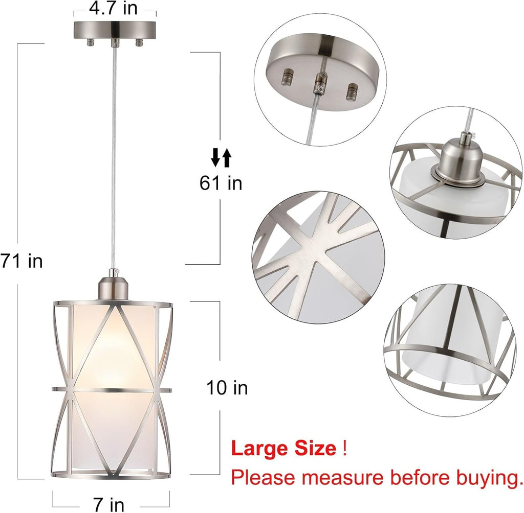 Modern Pendant Light with Frosted Glass, Brushed Nickel Hanging Kitchen Lights, Cylindrical Pendant Lights Kitchen Island, Kitchen Pendant Lighting Over Island, Foyer, Dining Room, Entryway - Grand Goldman