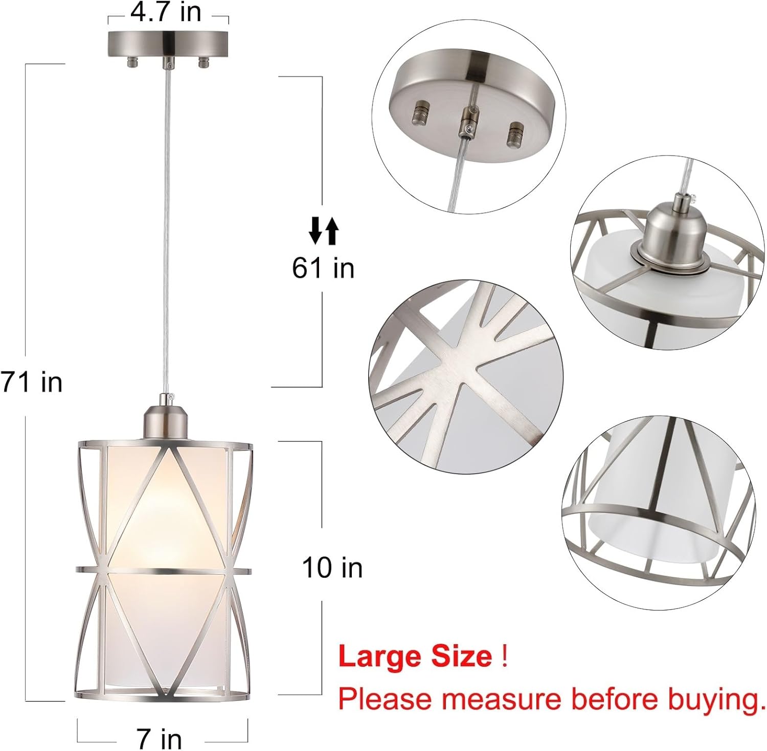 Modern Pendant Light with Frosted Glass, Brushed Nickel Hanging Kitchen Lights, Cylindrical Pendant Lights Kitchen Island, Kitchen Pendant Lighting Over Island, Foyer, Dining Room, Entryway - Grand Goldman