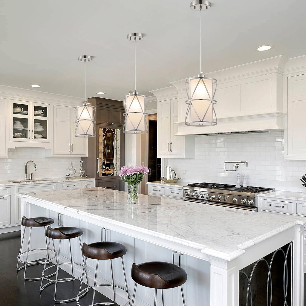 Modern Pendant Light with Frosted Glass, Brushed Nickel Hanging Kitchen Lights, Cylindrical Pendant Lights Kitchen Island, Kitchen Pendant Lighting Over Island, Foyer, Dining Room, Entryway - Grand Goldman