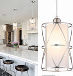 Modern Pendant Light with Frosted Glass, Brushed Nickel Hanging Kitchen Lights, Cylindrical Pendant Lights Kitchen Island, Kitchen Pendant Lighting Over Island, Foyer, Dining Room, Entryway - Grand Goldman