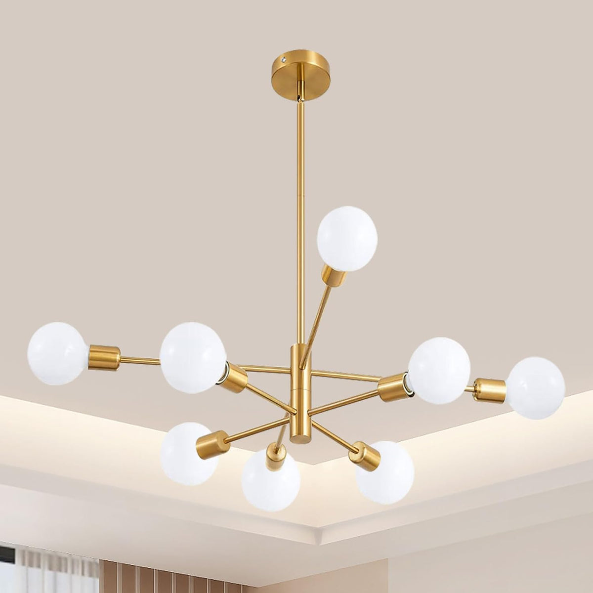 Modern Sputnik Chandelier, 6-Light Ceiling Light Fixture, Bedroom Light Fixture, Sputnik Lights Fixture for Living Room, Dining Room, Kitchen, Office, Foyer, Hallway (Brushed Nickel) - E26 Base - Grand Goldman