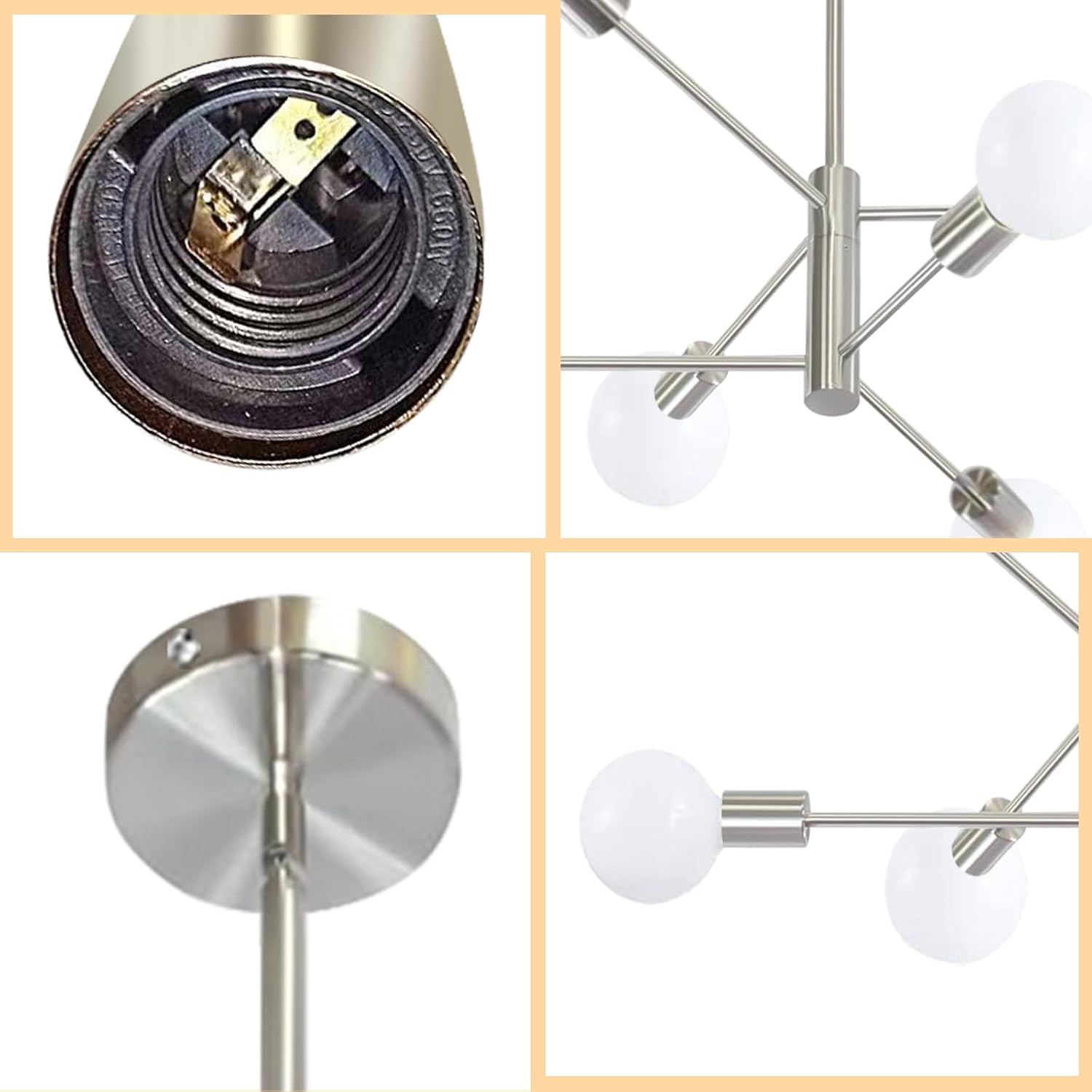 Modern Sputnik Chandelier, 6-Light Ceiling Light Fixture, Bedroom Light Fixture, Sputnik Lights Fixture for Living Room, Dining Room, Kitchen, Office, Foyer, Hallway (Brushed Nickel) - E26 Base - Grand Goldman