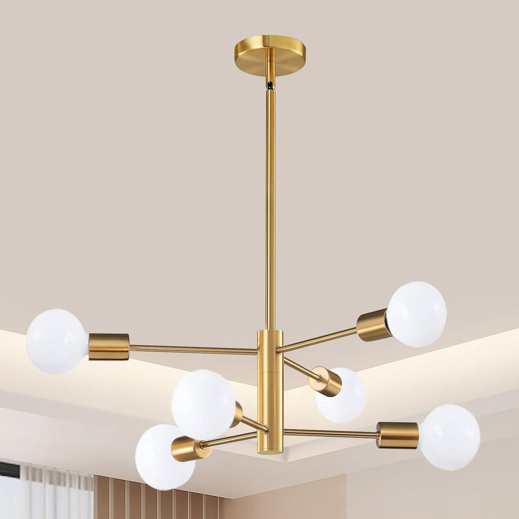 Modern Sputnik Chandelier, 6-Light Ceiling Light Fixture, Bedroom Light Fixture, Sputnik Lights Fixture for Living Room, Dining Room, Kitchen, Office, Foyer, Hallway (Brushed Nickel) - E26 Base - Grand Goldman