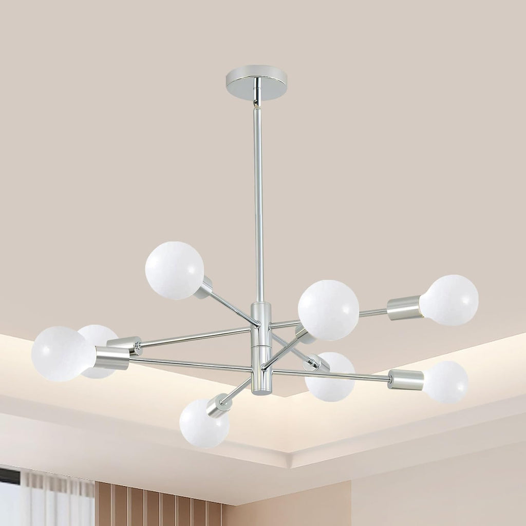 Modern Sputnik Chandelier, 6-Light Ceiling Light Fixture, Bedroom Light Fixture, Sputnik Lights Fixture for Living Room, Dining Room, Kitchen, Office, Foyer, Hallway (Brushed Nickel) - E26 Base - Grand Goldman