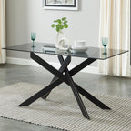 Modern Style Dining Table with Tempered Glass Top and Metal Tubular Legs, 58.5”Lx29”Wx30”H, Black - Grand Goldman