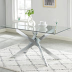 Modern Style Dining Table with Tempered Glass Top and Metal Tubular Legs, 58.5”Lx29”Wx30”H, Black - Grand Goldman
