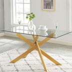 Modern Style Dining Table with Tempered Glass Top and Metal Tubular Legs, 58.5”Lx29”Wx30”H, Black - Grand Goldman