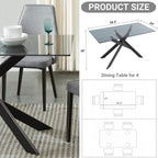 Modern Style Dining Table with Tempered Glass Top and Metal Tubular Legs, 58.5”Lx29”Wx30”H, Black - Grand Goldman