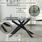 Modern Style Dining Table with Tempered Glass Top and Metal Tubular Legs, 58.5”Lx29”Wx30”H, Black - Grand Goldman