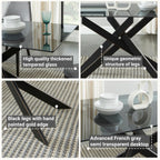 Modern Style Dining Table with Tempered Glass Top and Metal Tubular Legs, 58.5”Lx29”Wx30”H, Black - Grand Goldman
