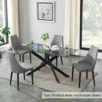 Modern Style Dining Table with Tempered Glass Top and Metal Tubular Legs, 58.5”Lx29”Wx30”H, Black - Grand Goldman