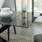 Modern Style Dining Table with Tempered Glass Top and Metal Tubular Legs, 58.5”Lx29”Wx30”H, Black - Grand Goldman