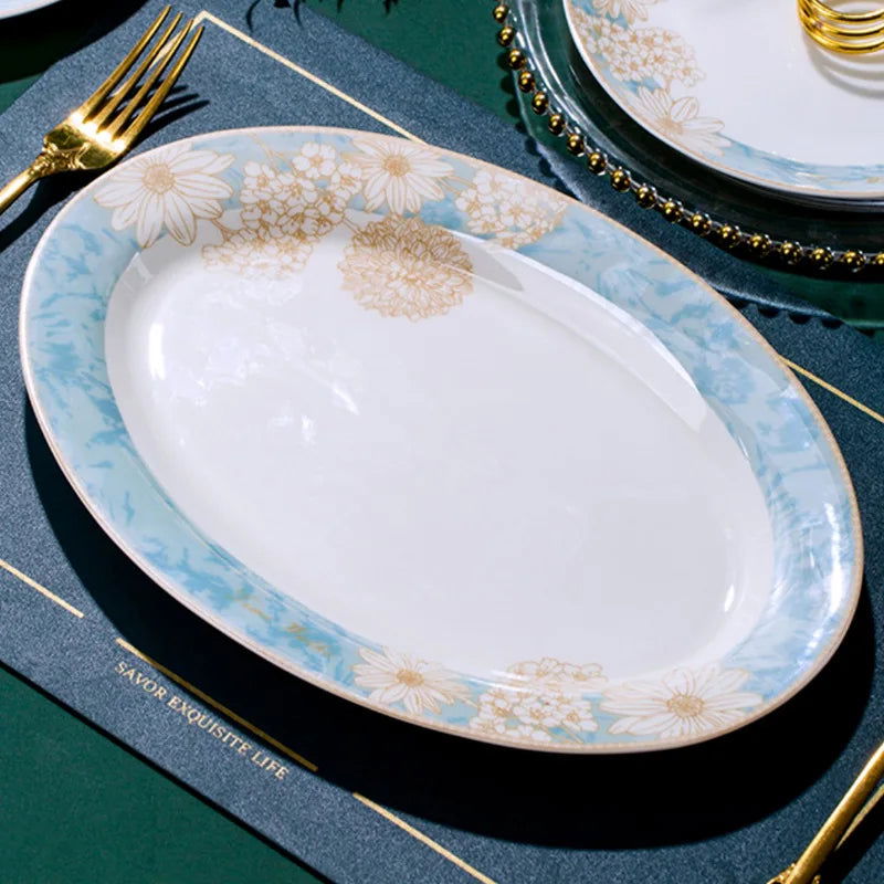 Modern luxury bowls and plates Jingdezhen ceramic tableware, gilt-edged bowls and plates set, household - Grand Goldman