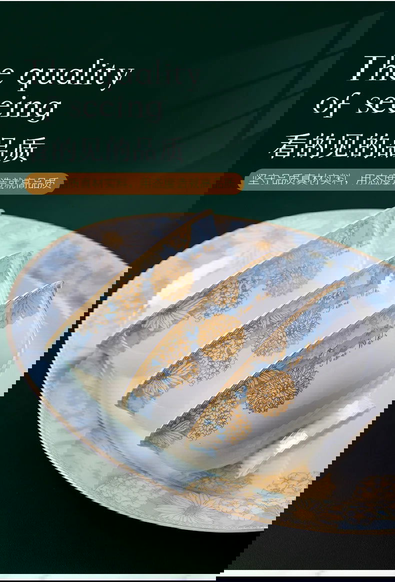 Modern luxury bowls and plates Jingdezhen ceramic tableware, gilt-edged bowls and plates set, household - Grand Goldman