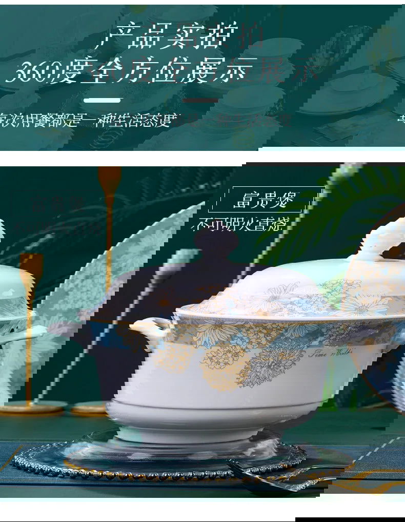 Modern luxury bowls and plates Jingdezhen ceramic tableware, gilt-edged bowls and plates set, household - Grand Goldman