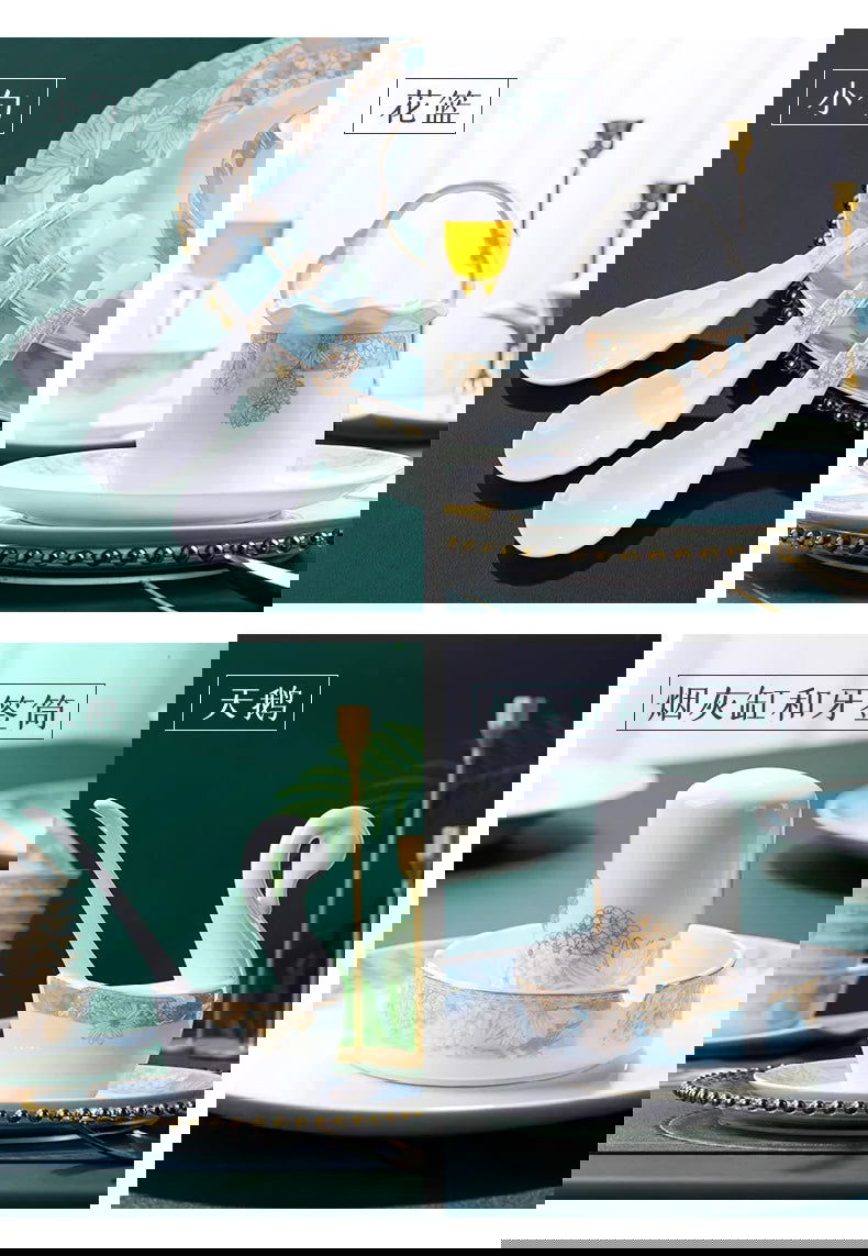 Modern luxury bowls and plates Jingdezhen ceramic tableware, gilt-edged bowls and plates set, household - Grand Goldman