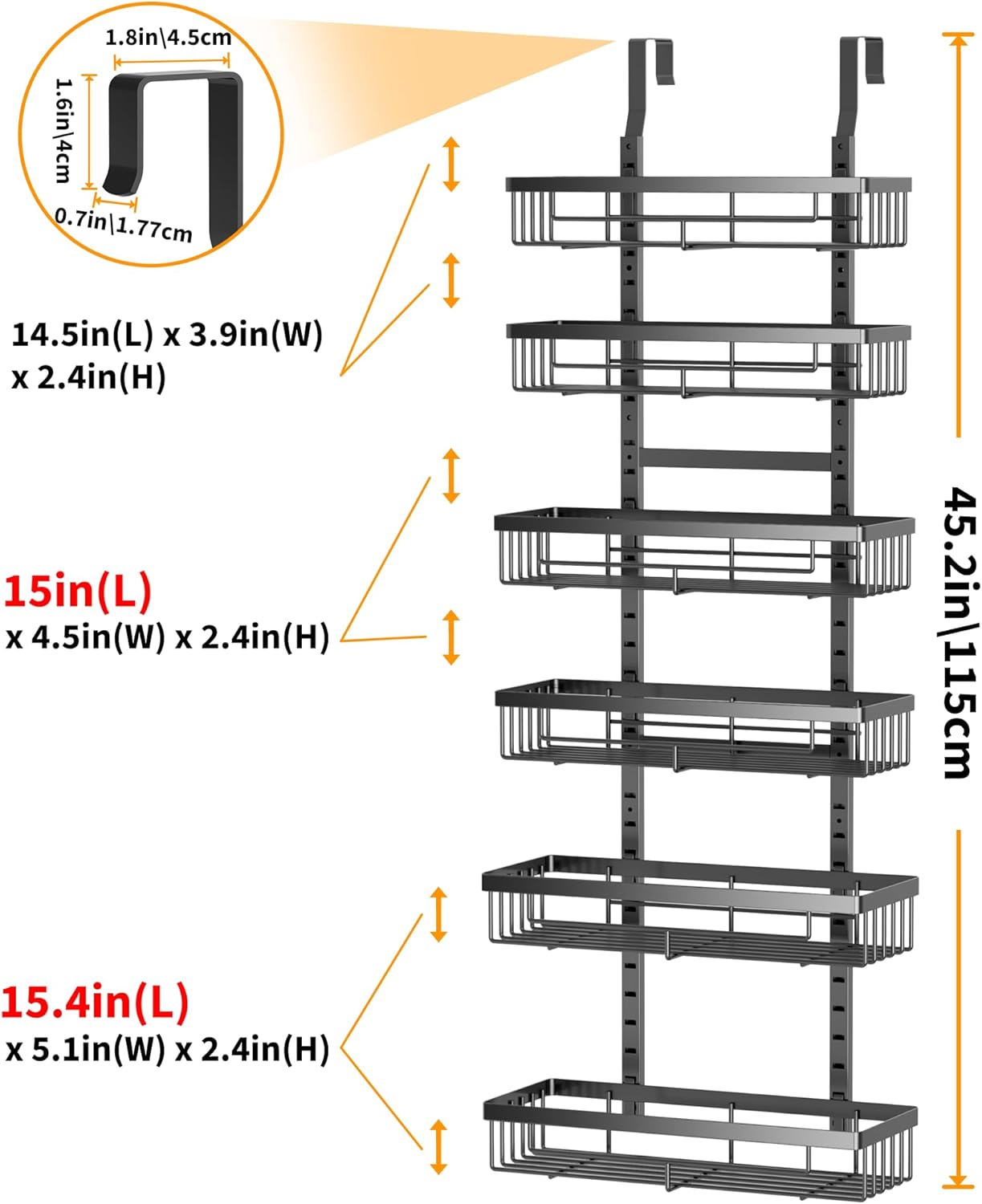 Moforoco 6 Tier Over the Door Food Storage Cabinet Organizer Black Hanging Kitchen Basket Organizer Wall Mounted Spice Rack Rear Cabinet Door Spice Rack Bathroom Home Bedroom Organizer (Black, 6-Tier) - Grand Goldman