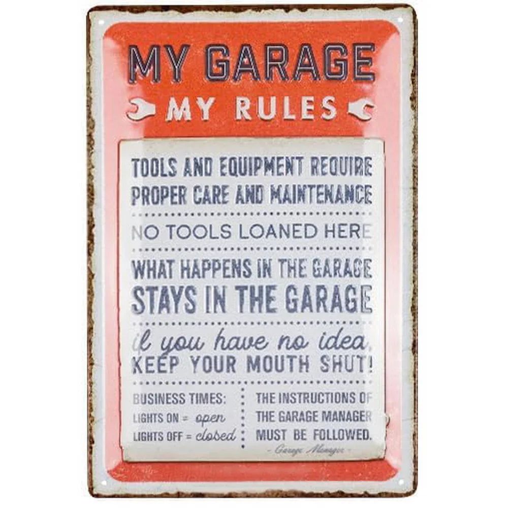 My Garage My Rules Metal Tin Signs Vintage Posters Plate Wall Decor for Garage Repair Shop Bars Cafe Clubs Pubs Retro Decoration - Grand Goldman