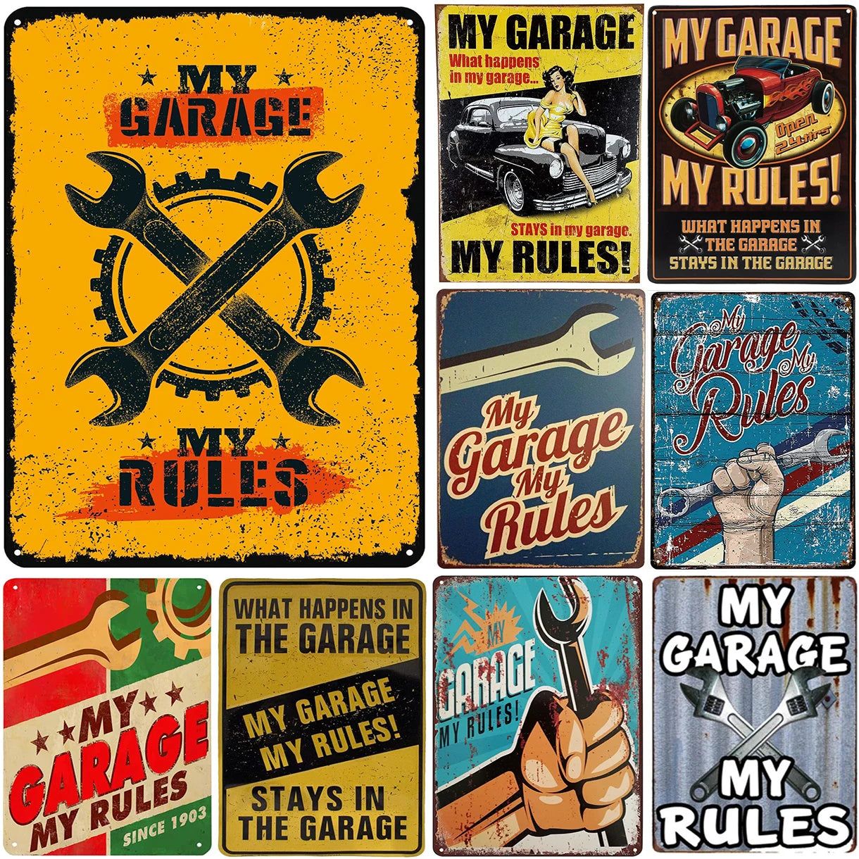 My Garage My Rules Metal Tin Signs Vintage Posters Plate Wall Decor for Garage Repair Shop Bars Cafe Clubs Pubs Retro Decoration - Grand Goldman