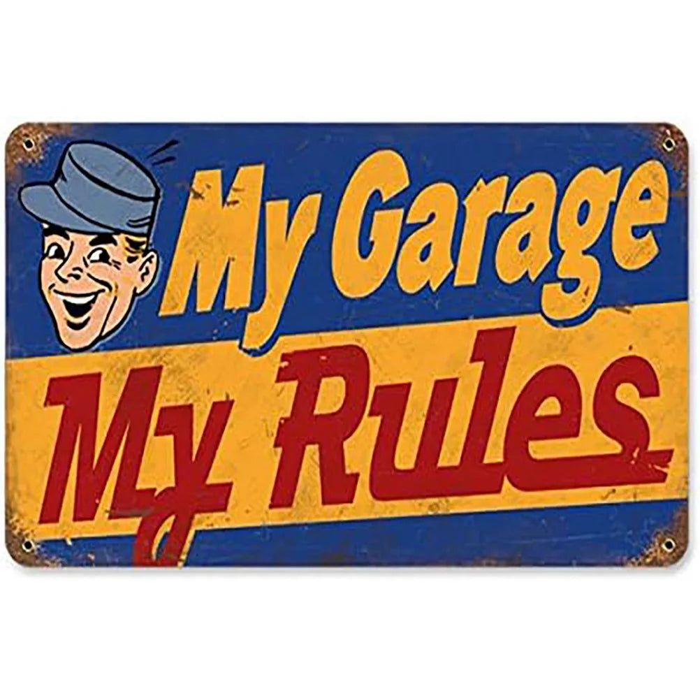 My Garage My Rules Metal Tin Signs Vintage Posters Plate Wall Decor for Garage Repair Shop Bars Cafe Clubs Pubs Retro Decoration - Grand Goldman