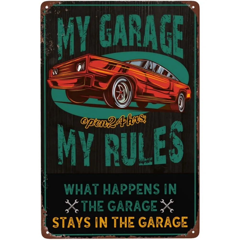 My Garage My Rules Metal Tin Signs Vintage Posters Plate Wall Decor for Garage Repair Shop Bars Cafe Clubs Pubs Retro Decoration - Grand Goldman