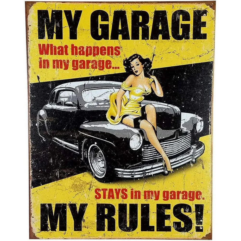 My Garage My Rules Metal Tin Signs Vintage Posters Plate Wall Decor for Garage Repair Shop Bars Cafe Clubs Pubs Retro Decoration - Grand Goldman