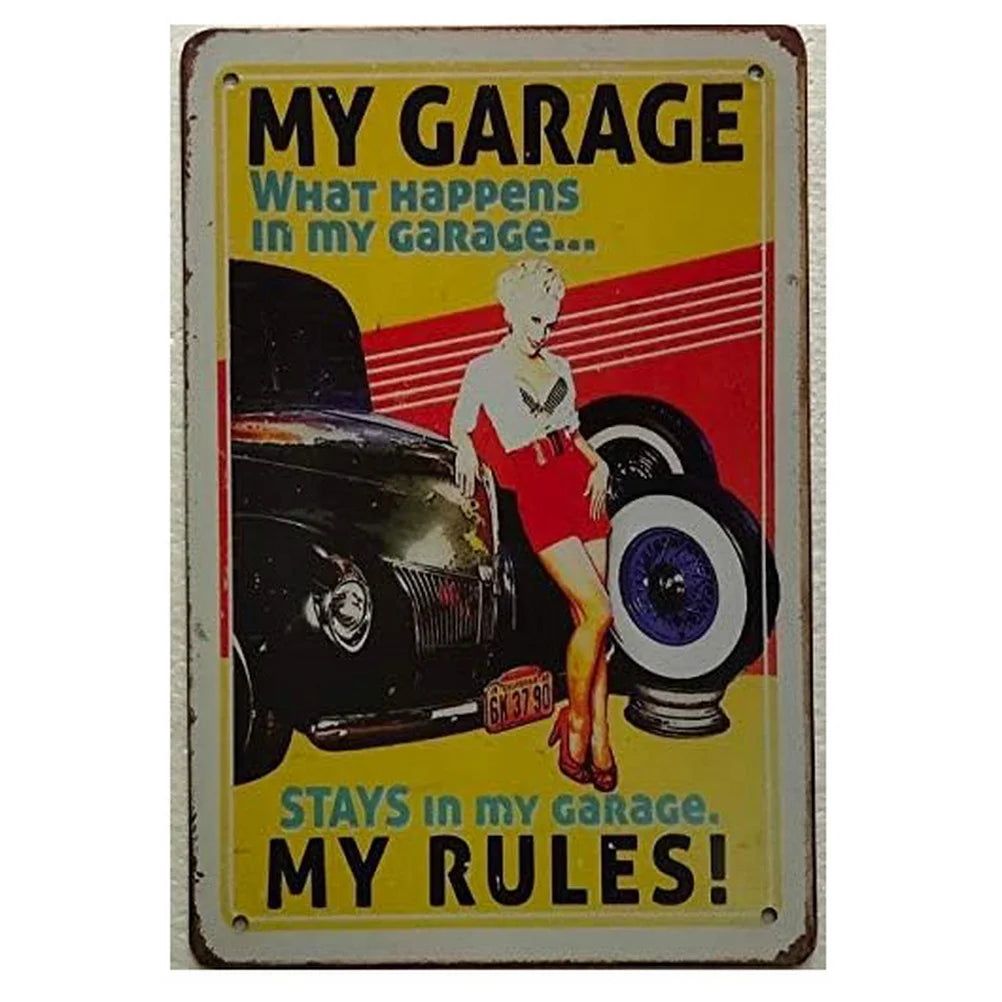 My Garage My Rules Metal Tin Signs Vintage Posters Plate Wall Decor for Garage Repair Shop Bars Cafe Clubs Pubs Retro Decoration - Grand Goldman