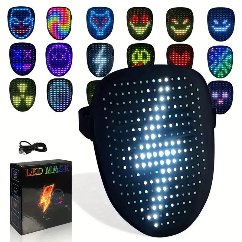 MyLEDMask #1 Luminous Visor for Halloween & Cosplay | RGB Face Changing Glowing Carnival DJ Light Up Party Adjustable Comfortable 50 Modes Dynamic Static Display Safe For Eyes - Grand Goldman