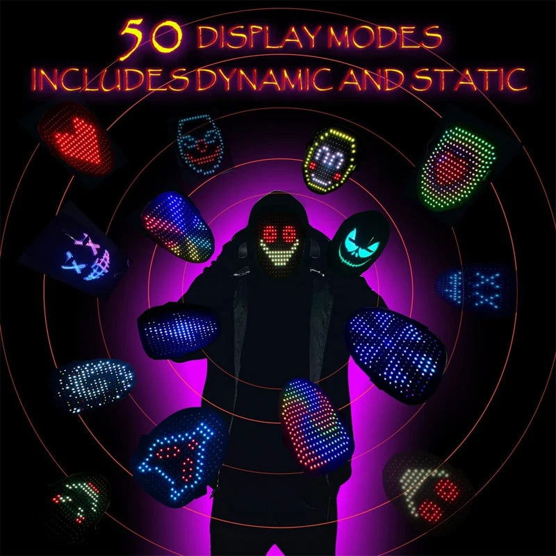 MyLEDMask #1 Luminous Visor for Halloween & Cosplay | RGB Face Changing Glowing Carnival DJ Light Up Party Adjustable Comfortable 50 Modes Dynamic Static Display Safe For Eyes - Grand Goldman