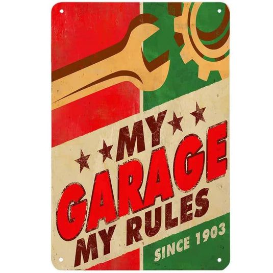 My Garage My Rules Metal Tin Signs Vintage Posters Plate Wall Decor for Garage Repair Shop Bars Cafe Clubs Pubs Retro Decoration - Grand Goldman