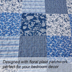 Mybedsoul Blue Boho Quilt Set King Size,3 Pieces Plaid Floral Bedspread Coverlet Set for All Season,Patchwork Reversible Bedding Set King 90"x104" - Grand Goldman
