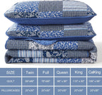 Mybedsoul Blue Boho Quilt Set King Size,3 Pieces Plaid Floral Bedspread Coverlet Set for All Season,Patchwork Reversible Bedding Set King 90"x104" - Grand Goldman