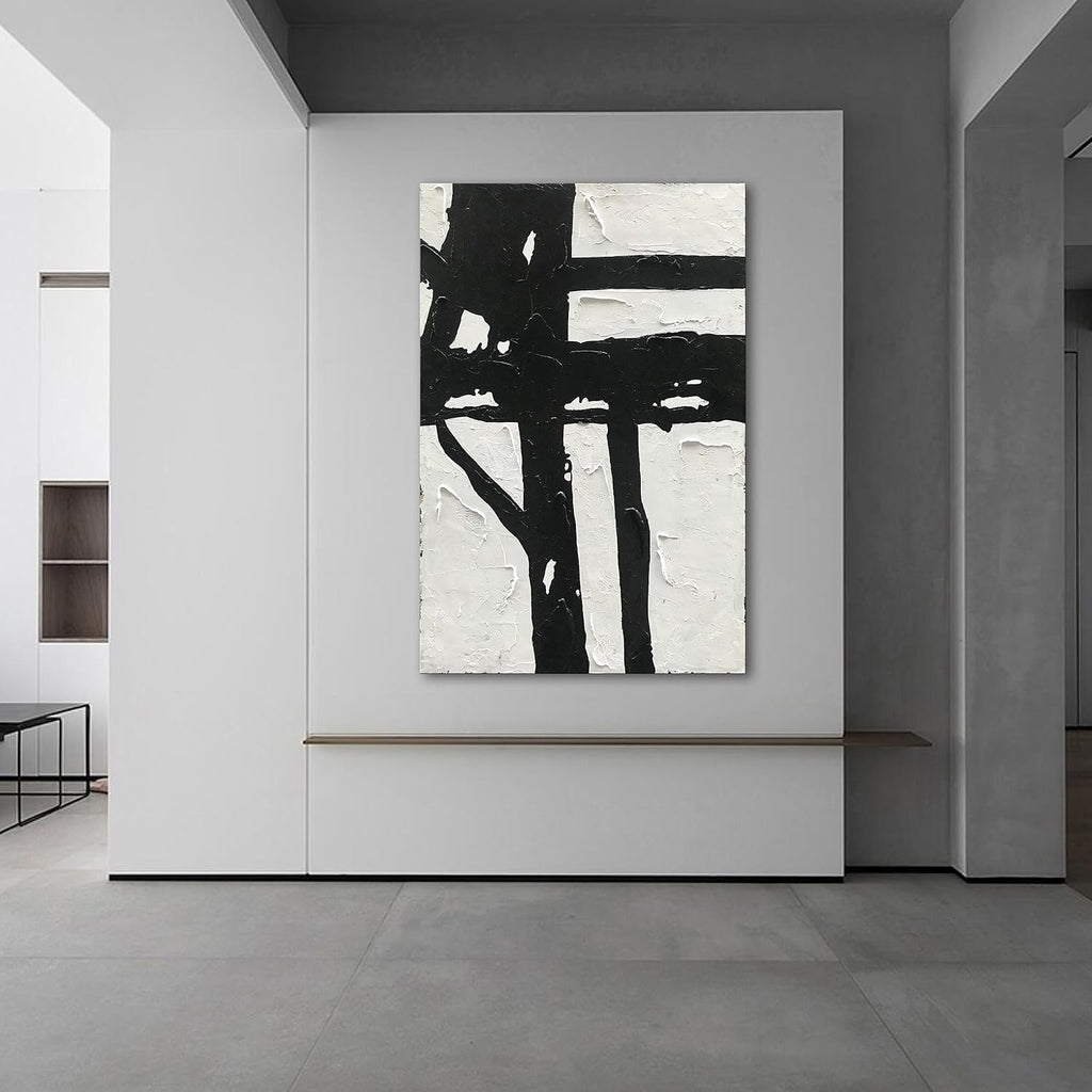 NANKAI Hand-Painted Black and White Abstract Wall Art Contemporary Minimalist Oil Painting Art 45x30 inch Large Painting Art for Home Walls Living Room Hallway Wall Decoration - Grand Goldman