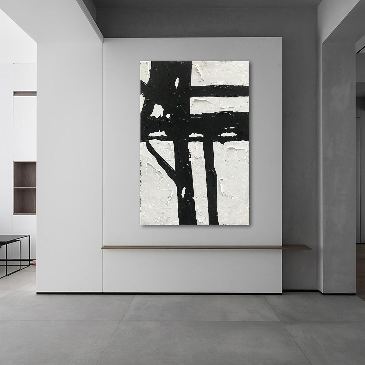 NANKAI Hand-Painted Black and White Abstract Wall Art Contemporary Minimalist Oil Painting Art 45x30 inch Large Painting Art for Home Walls Living Room Hallway Wall Decoration - Grand Goldman