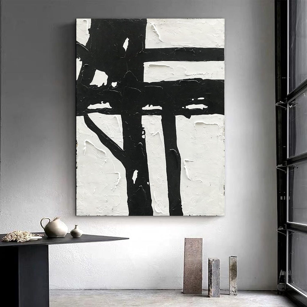 NANKAI Hand-Painted Black and White Abstract Wall Art Contemporary Minimalist Oil Painting Art 45x30 inch Large Painting Art for Home Walls Living Room Hallway Wall Decoration - Grand Goldman