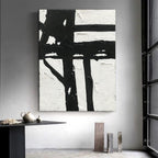 NANKAI Hand-Painted Black and White Abstract Wall Art Contemporary Minimalist Oil Painting Art 45x30 inch Large Painting Art for Home Walls Living Room Hallway Wall Decoration - Grand Goldman