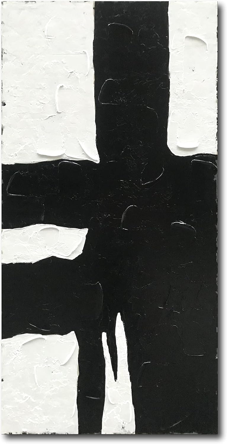 NANKAI Hand-Painted Black and White Abstract Wall Art Contemporary Minimalist Oil Painting Art 45x30 inch Large Painting Art for Home Walls Living Room Hallway Wall Decoration - Grand Goldman