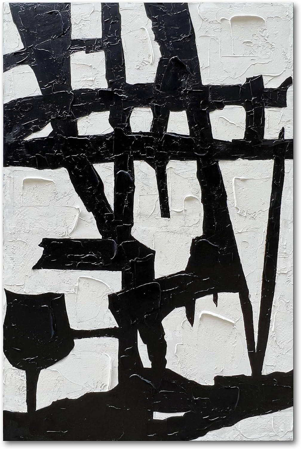 NANKAI Hand-Painted Black and White Abstract Wall Art Contemporary Minimalist Oil Painting Art 45x30 inch Large Painting Art for Home Walls Living Room Hallway Wall Decoration - Grand Goldman