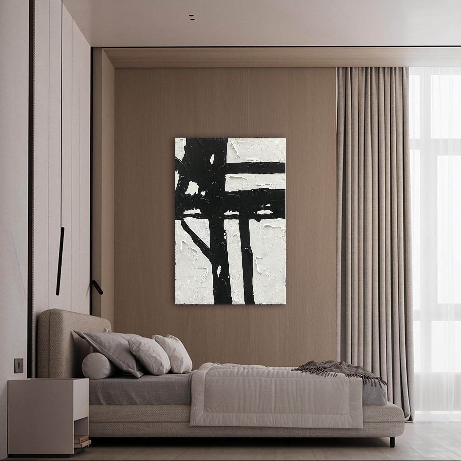 NANKAI Hand-Painted Black and White Abstract Wall Art Contemporary Minimalist Oil Painting Art 45x30 inch Large Painting Art for Home Walls Living Room Hallway Wall Decoration - Grand Goldman