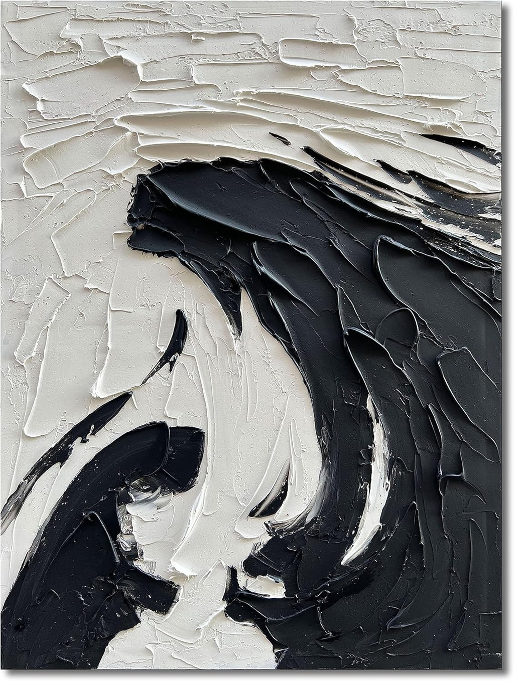 NANKAI Hand-Painted Black and White Abstract Wall Art Contemporary Minimalist Oil Painting Art 45x30 inch Large Painting Art for Home Walls Living Room Hallway Wall Decoration - Grand Goldman