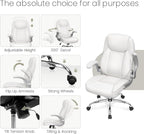 NEO CHAIR Ergonomic Office Chair PU Leather Executive Chair Padded Flip Up Armrest Computer Chair Adjustable Height High Back Lumbar Support Wheels Swivel for Gaming Desk Chair (White) - Grand Goldman