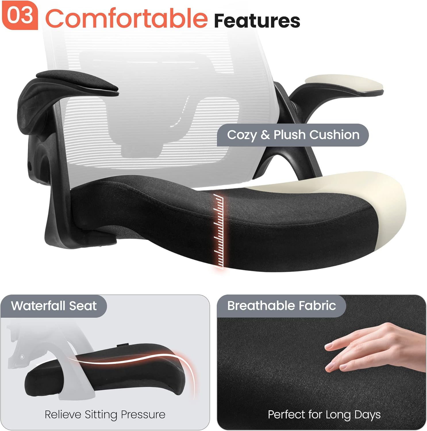 NEO CHAIR High Back Mesh Chair Adjustable Height and Ergonomic Design Home Office Computer Desk Chair Executive Lumbar Support Padded Flip-up Armrest Swivel Chair (Black) - Grand Goldman