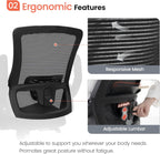 NEO CHAIR High Back Mesh Chair Adjustable Height and Ergonomic Design Home Office Computer Desk Chair Executive Lumbar Support Padded Flip-up Armrest Swivel Chair (Black) - Grand Goldman