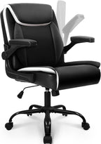 NEO CHAIR Office Chair Adjustable Desk Chair Mid Back Executive Comfortable PU Leather Ergonomic Gaming Back Support Home Computer with Flip-up Armrest Swivel Wheels (Jet Black) - Grand Goldman